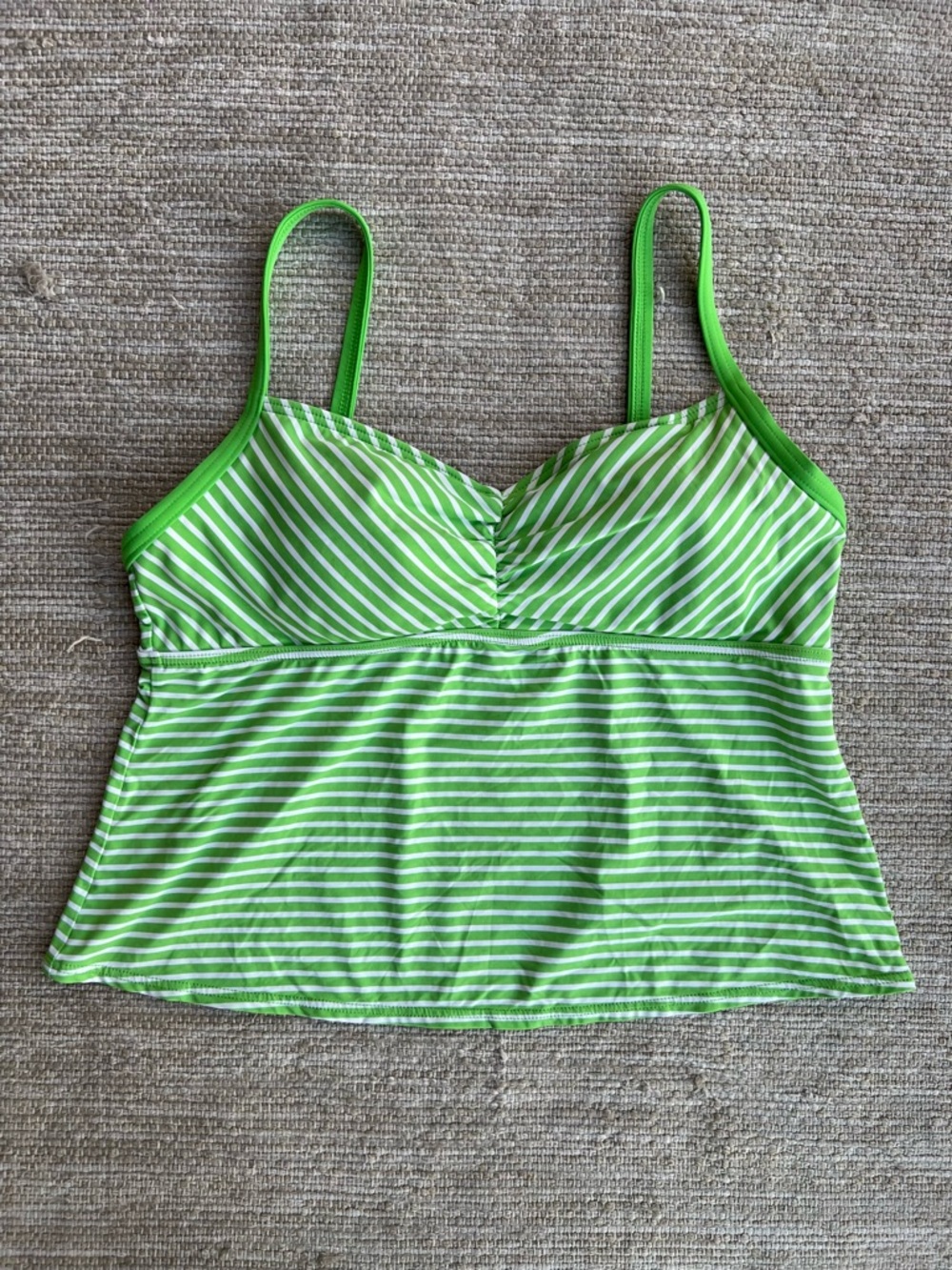 Lands' End Lime Green and White Striped Tankini Swim Top size 16